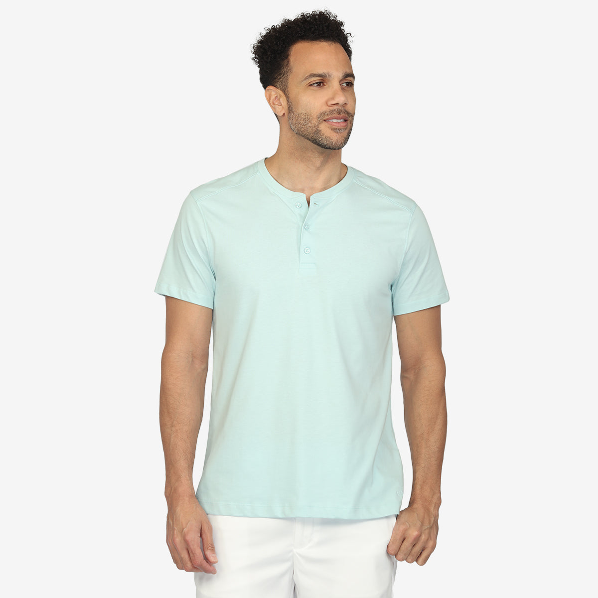 Aquamarine Heather Short Sleeve Henley